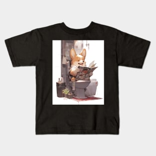 Corgi Dog Sitting on the Toilet Kids T-Shirt